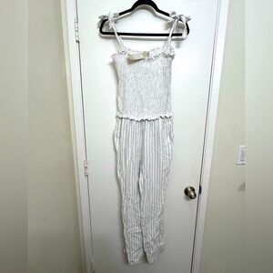 Heroes & Dreamers White Pinstripe Romper Jumpsuit